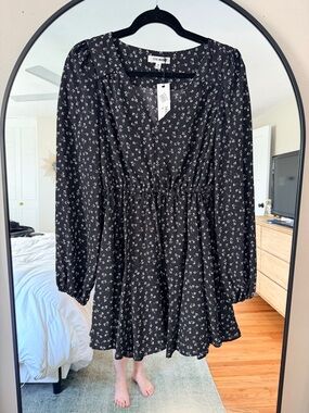 Steve Madden Black Mini Dress with White Floral Print
